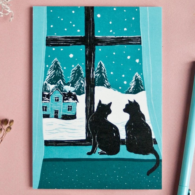 Katja Rub - Twee Katten bij het Raam, Ansichtkaart 14,8 x 10,5 cm