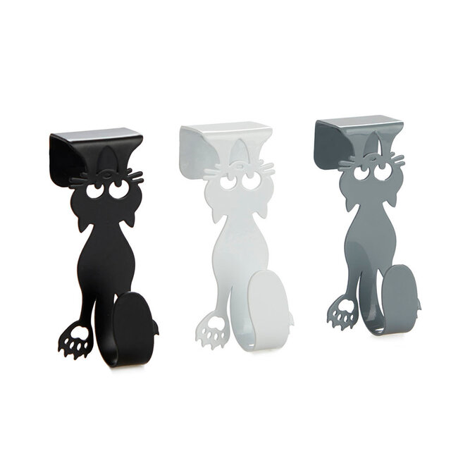 Balvi - Ladehaken Curious Cat, Zwart/Wit/Grijs, Set van 3