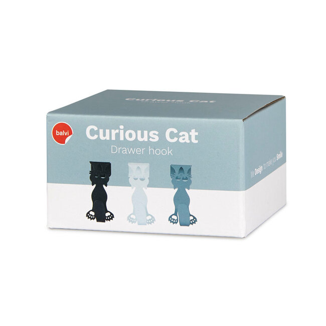 Balvi - Drawer Hooks Curious Cat, Black/White/Grey, Set of 3