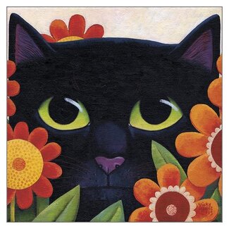 Vicky Mount - Black Cat 'n' Flowers 2, Dubbele Kaart met Enveloppe