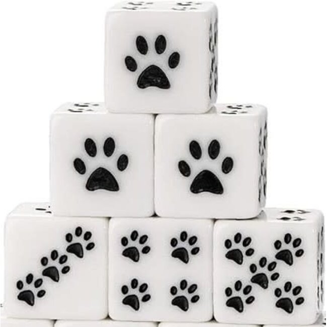 Be Like a Cat - Kattenpootjes Dobbelstenen, Set 6 stuks Wit