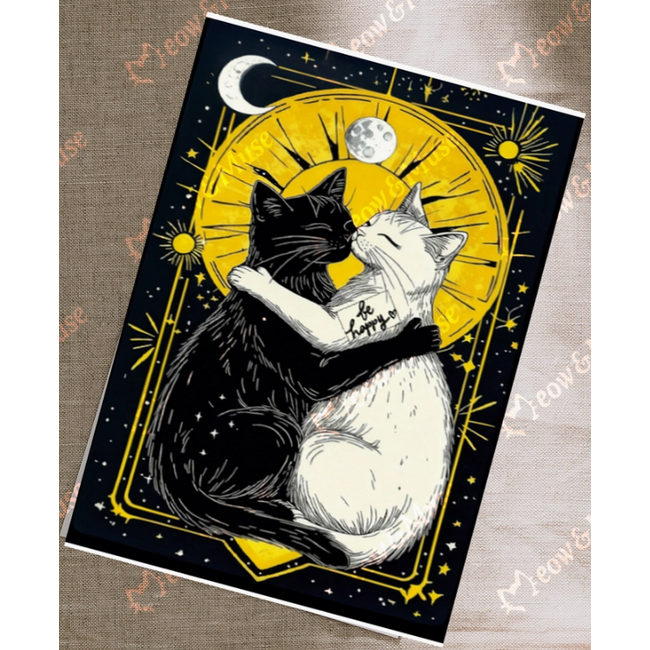 Meow & Muse - Black & White Be Happy, Ansichtkaart 14,8 x 10,5 cm