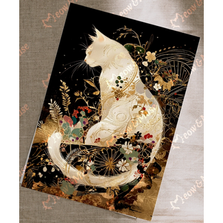 Meow & Muse - Embroidered Grace Cat, Postcard 14.8 x 10.5 cm