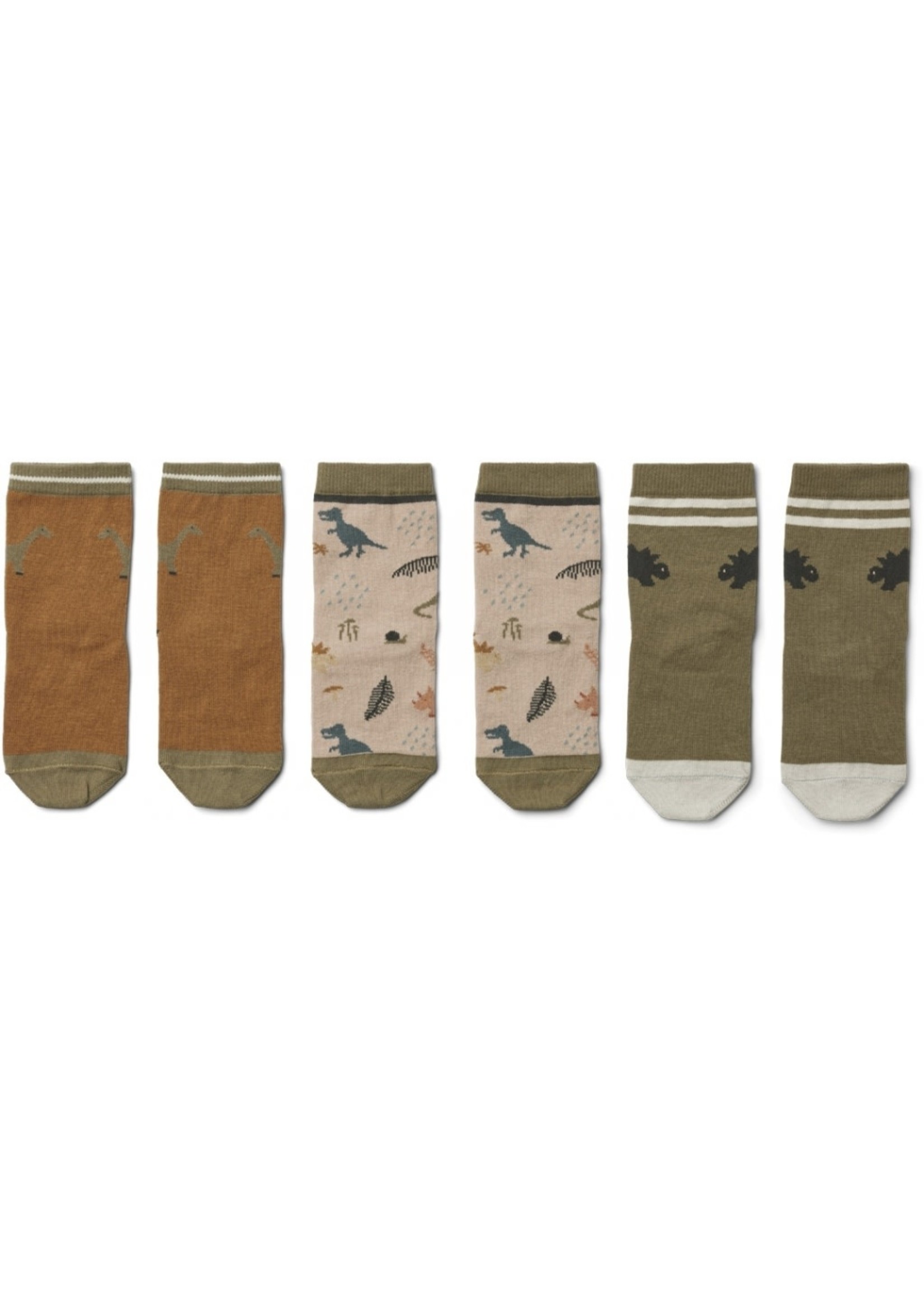 Liewood Liewood Silas Cotton Socks Dino Dark Sandy Mix (3-pack)