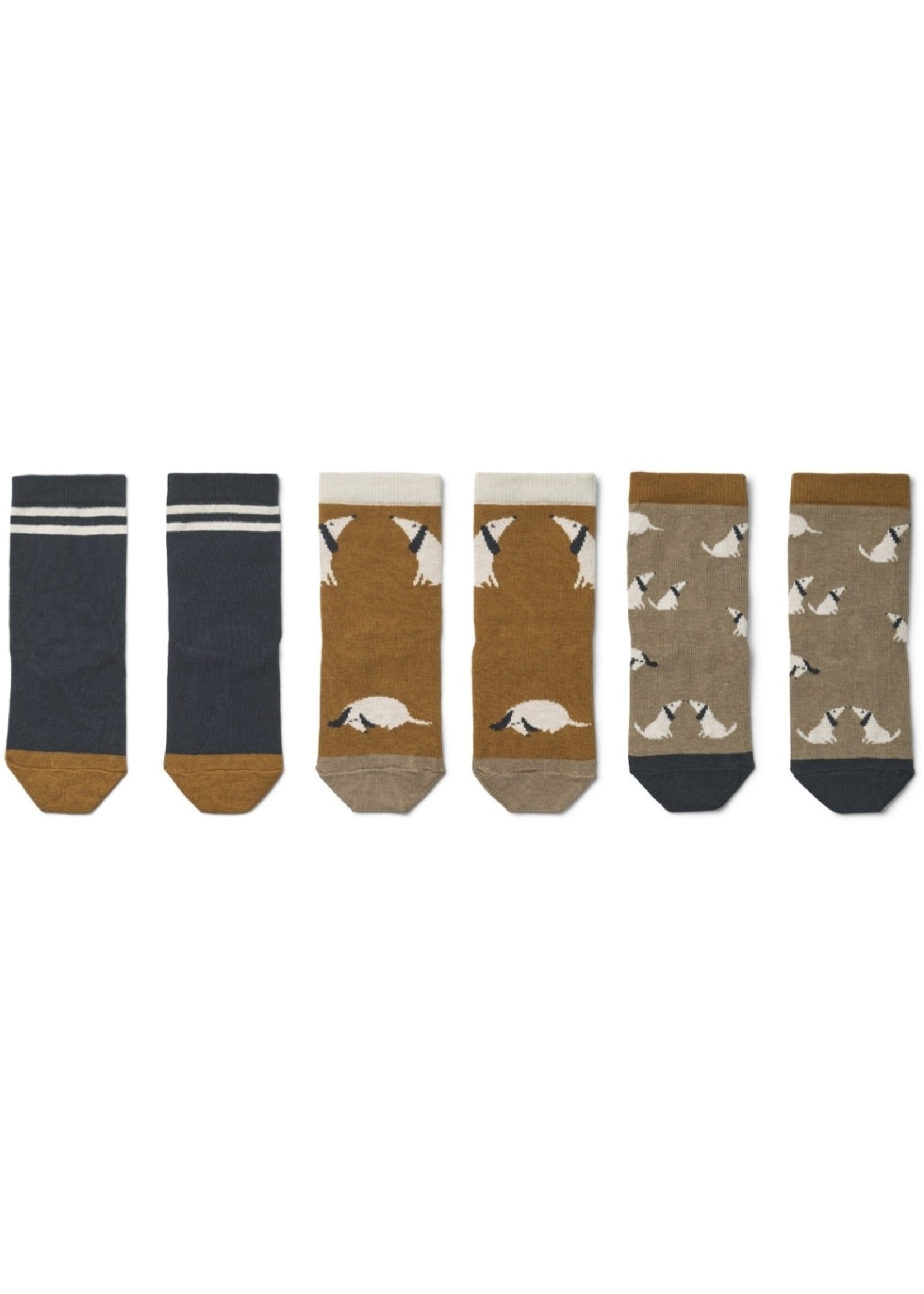 Liewood Liewood Silas Cotton Socks Dog Oat Mix (3-pack)