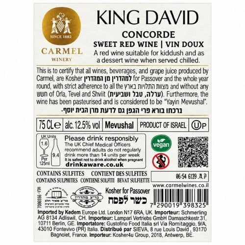 Carmel winery Carmel King David Concorde – süßer Rotwein 75 cl