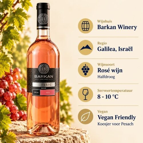 Barkan Winery Barkan Classic Rosé - Koosjere halfdroge rosé uit Israël - Fruitig, fris en licht zoet - 750 ml Barkan Winery Barkan Classic Rosé - Koosjere halfdroge rosé uit Israël - Fruitig, fris en licht zoet - 750 ml