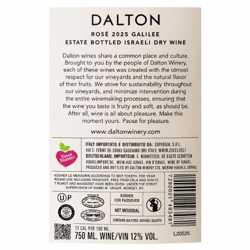 Dalton Dalton Estate Rosé - Koscherer trockener Rosé aus Galiläa - Frisch und fruchtig mit Erdbeere, Rose und roter Grapefruit - 750 ml
