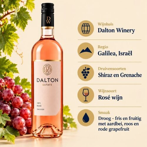 Dalton Dalton Estate Rosé - Koscherer trockener Rosé aus Galiläa - Frisch und fruchtig mit Erdbeere, Rose und roter Grapefruit - 750 ml