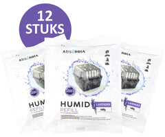 Absorbia Vochtvanger Navulling 400 gram – XXL Voordeelpakket - 12 Stuks - Lavendel