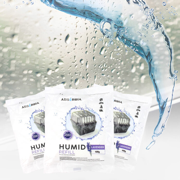 Absorbia Vochtvanger Navulling 400 gram – XXL Voordeelpakket - 12 Stuks - Lavendel