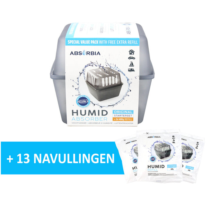Absorbia Vochtvanger Starterset 400 gram – Voordeelpakket met 13 Navullingen - Original