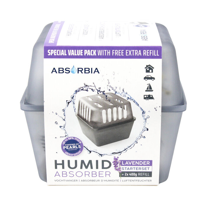 Absorbia Vochtvanger Starterset 400 gram – Voordeelpakket met 13 Navullingen - Lavendel