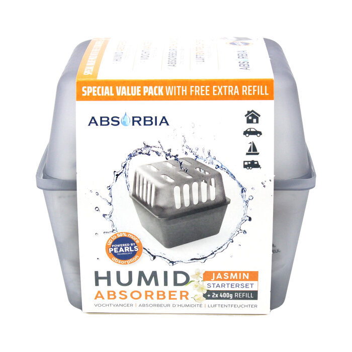 Absorbia Vochtvanger Starterset 400 gram – Voordeelpakket met 13 Navullingen - Jasmijn