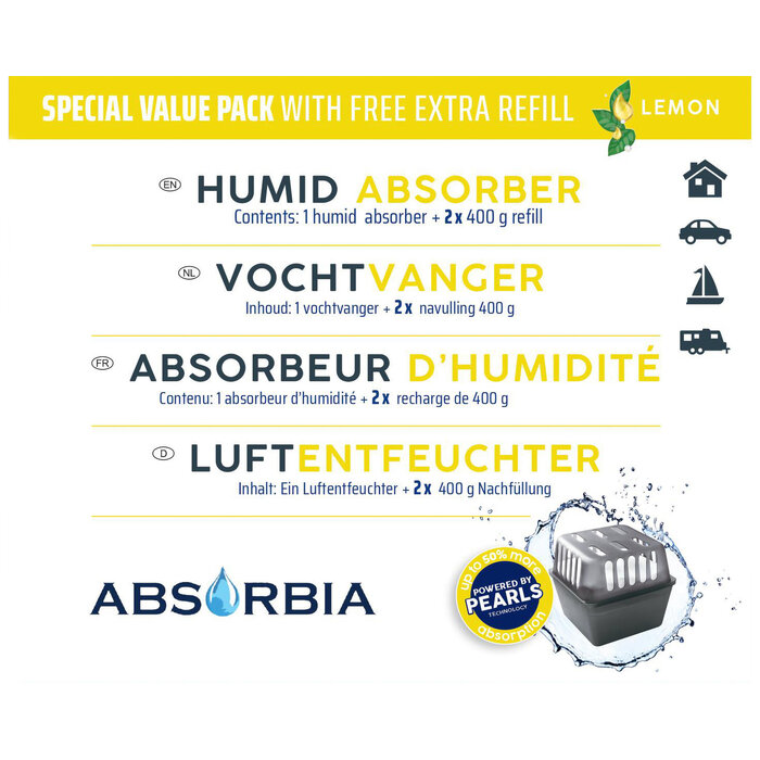 Absorbia Vochtvanger 400 gram + 1 Gratis Navulling - Lemon