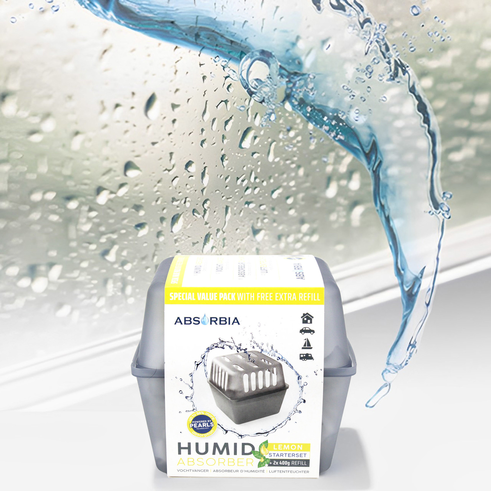 Absorbia Vochtvanger Starterset 400 gram – Voordeelpakket met 13 Navullingen - Lemon