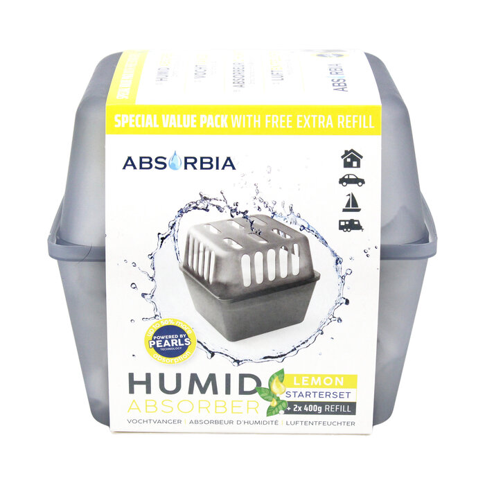 Absorbia Vochtvanger Starterset 400 gram – Voordeelpakket met 13 Navullingen - Lemon