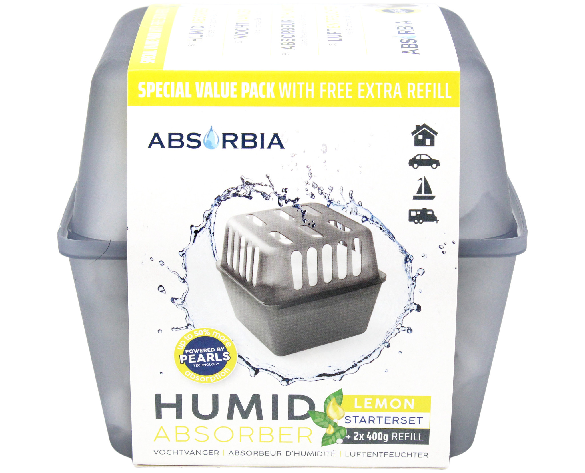 Absorbia Vochtvanger Starterset 400 gram – Voordeelpakket met 13 Navullingen - Lemon