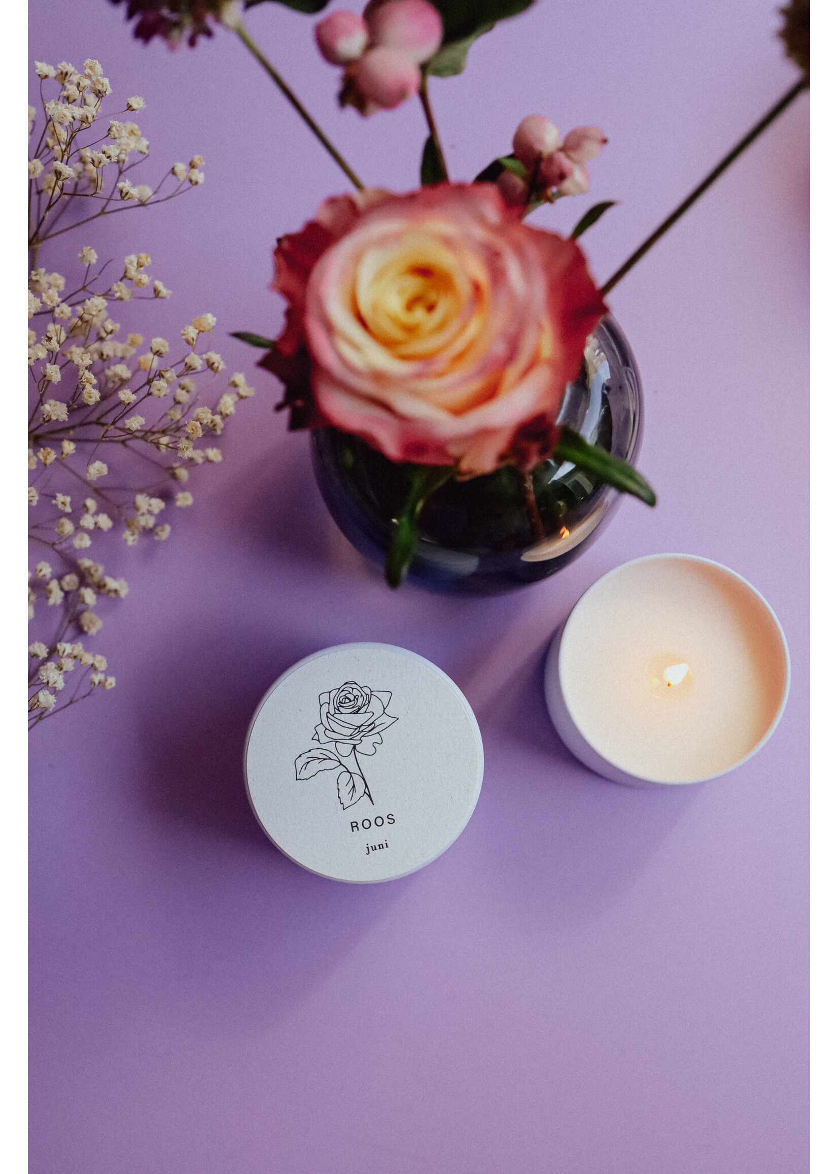 Maan Amsterdam Geurkaarsje - Geboortebloem juli in wit blikje