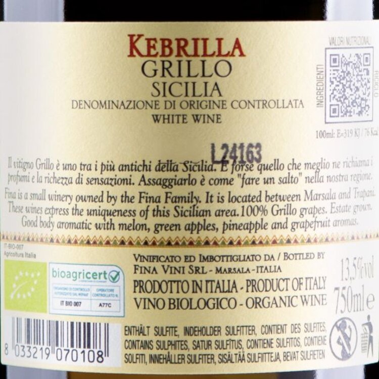 Cantine Fina Fina Kebrilla Grillo Sicilia DOC