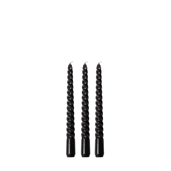 Swirl Dinerkaarsen Zwart - set van 3