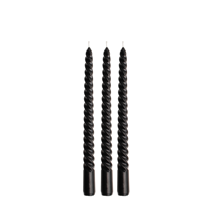 Swirl Dinerkaarsen Zwart - set van 3