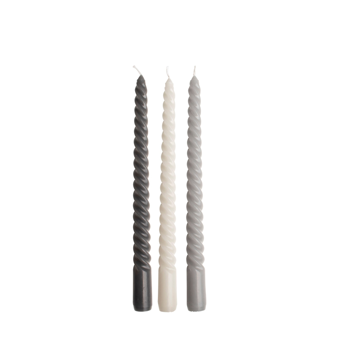 Swirl Dinerkaarsen Grijs - set van 3