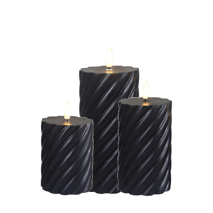 LED Stompkaarsen Swirl Zwart - set van 3