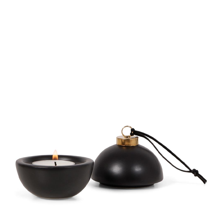 Theelicht Kerstbal Zwart