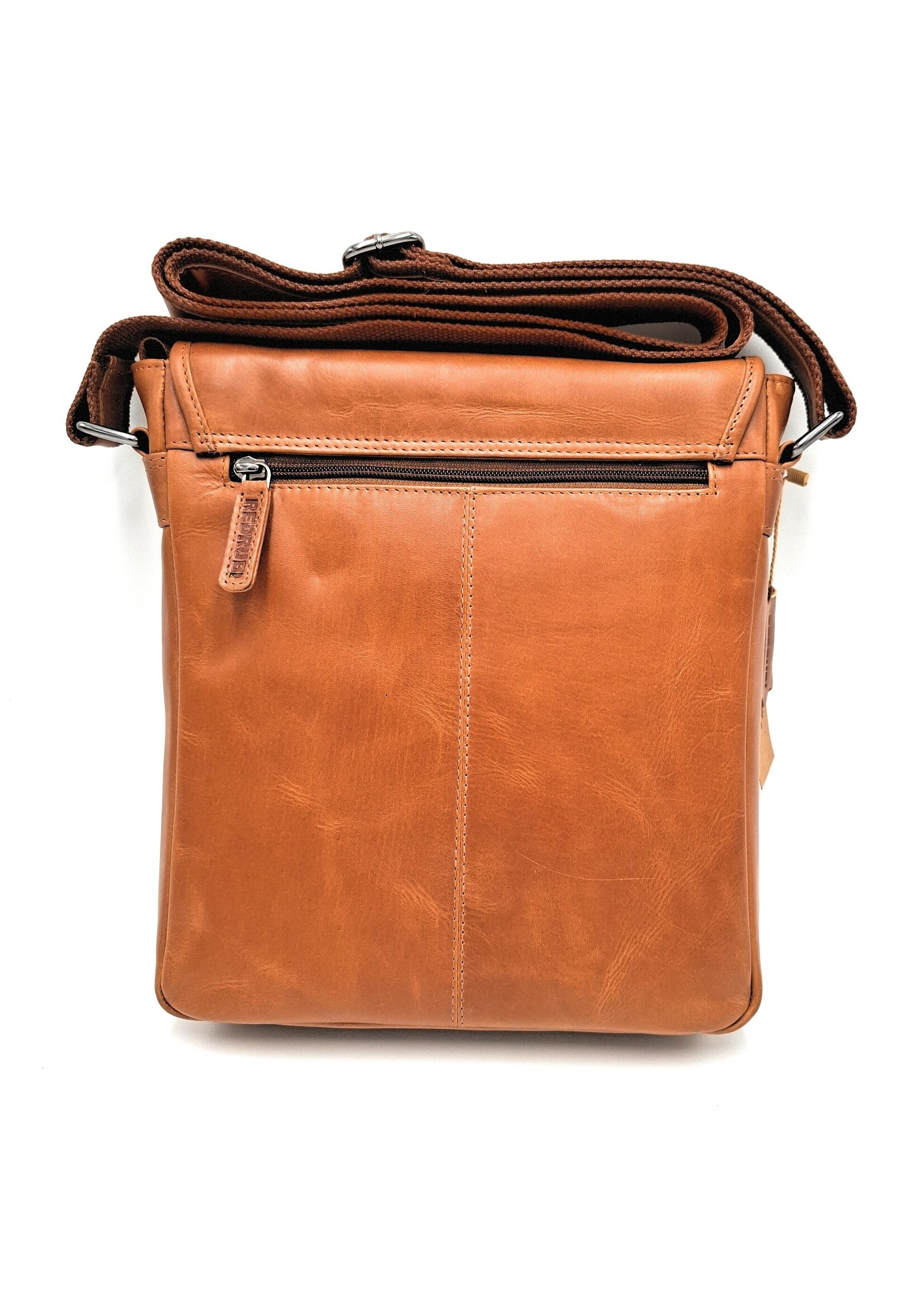 REDRUBI REDRUBI -UM/6/1185 -Met RFID protected  echt leren - schoudertas –crossbodytas- stevig - vintage leder- bruin /cognac