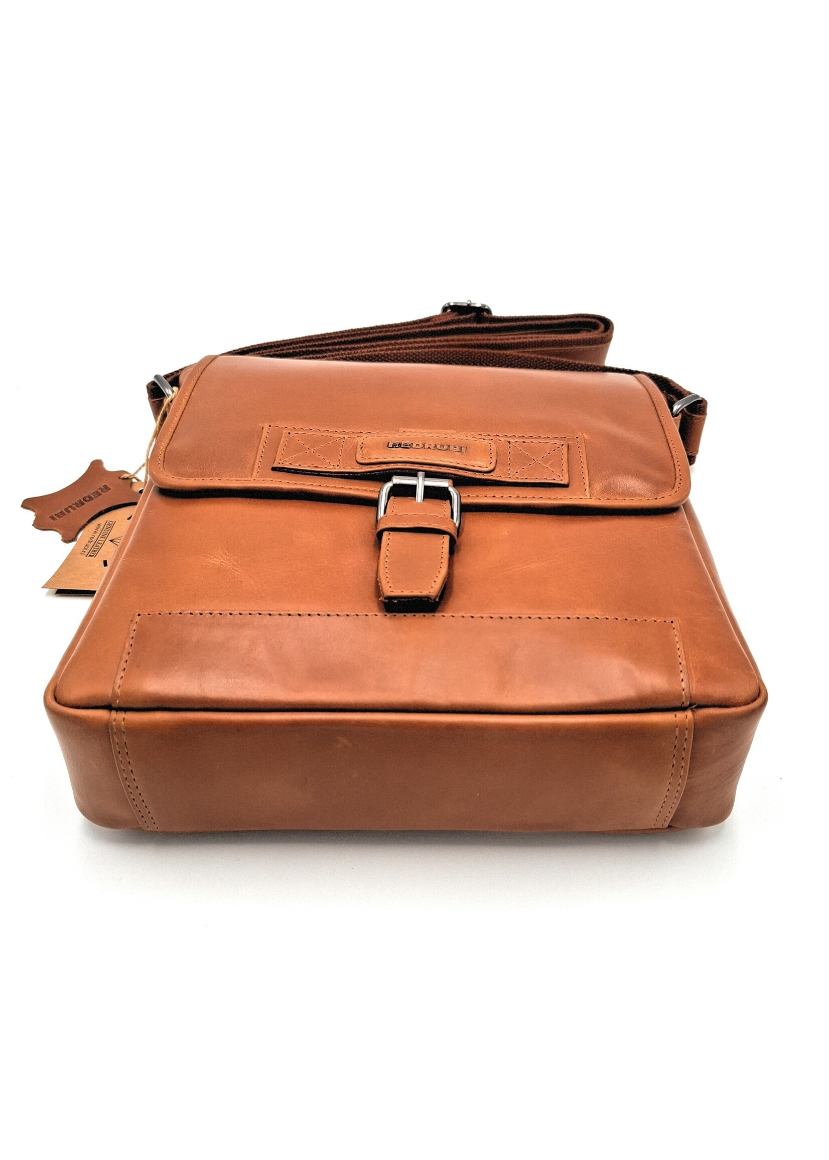 REDRUBI REDRUBI -UM/6/1185 -Met RFID protected  echt leren - schoudertas –crossbodytas- stevig - vintage leder- bruin /cognac