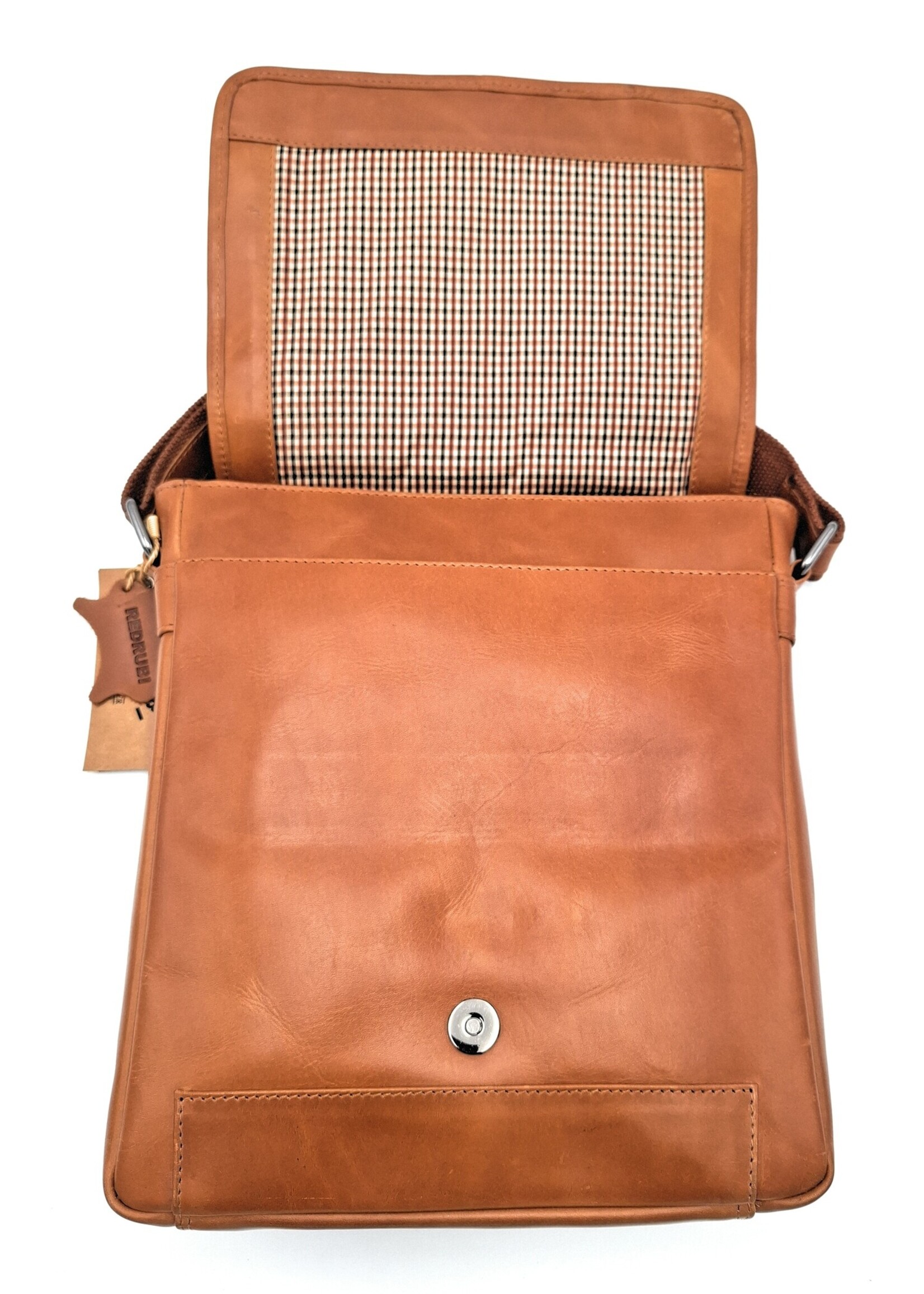REDRUBI REDRUBI -UM/6/1185 -Met RFID protected  echt leren - schoudertas –crossbodytas- stevig - vintage leder- bruin /cognac