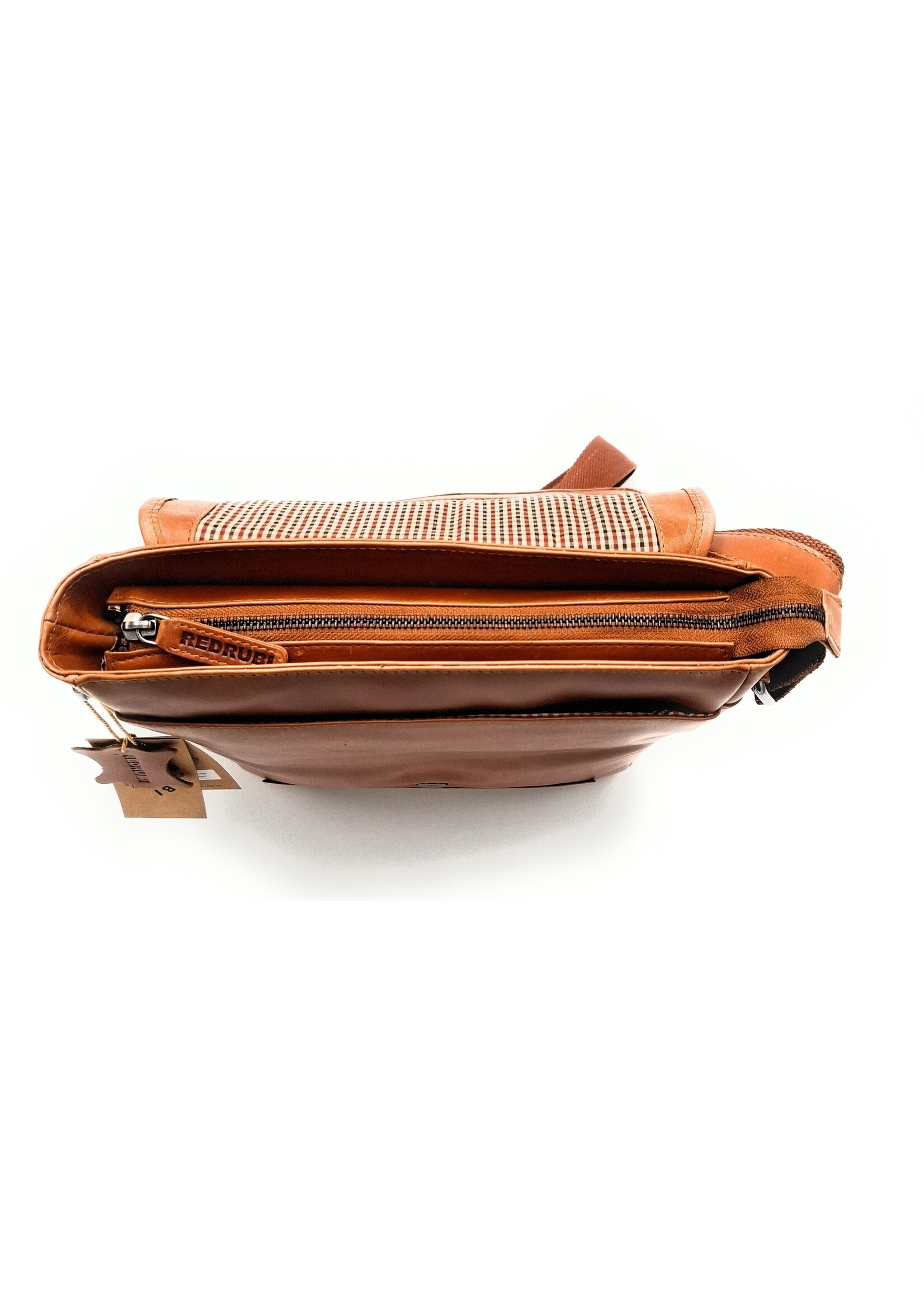 REDRUBI REDRUBI -UM/6/1185 -Met RFID protected  echt leren - schoudertas –crossbodytas- stevig - vintage leder- bruin /cognac