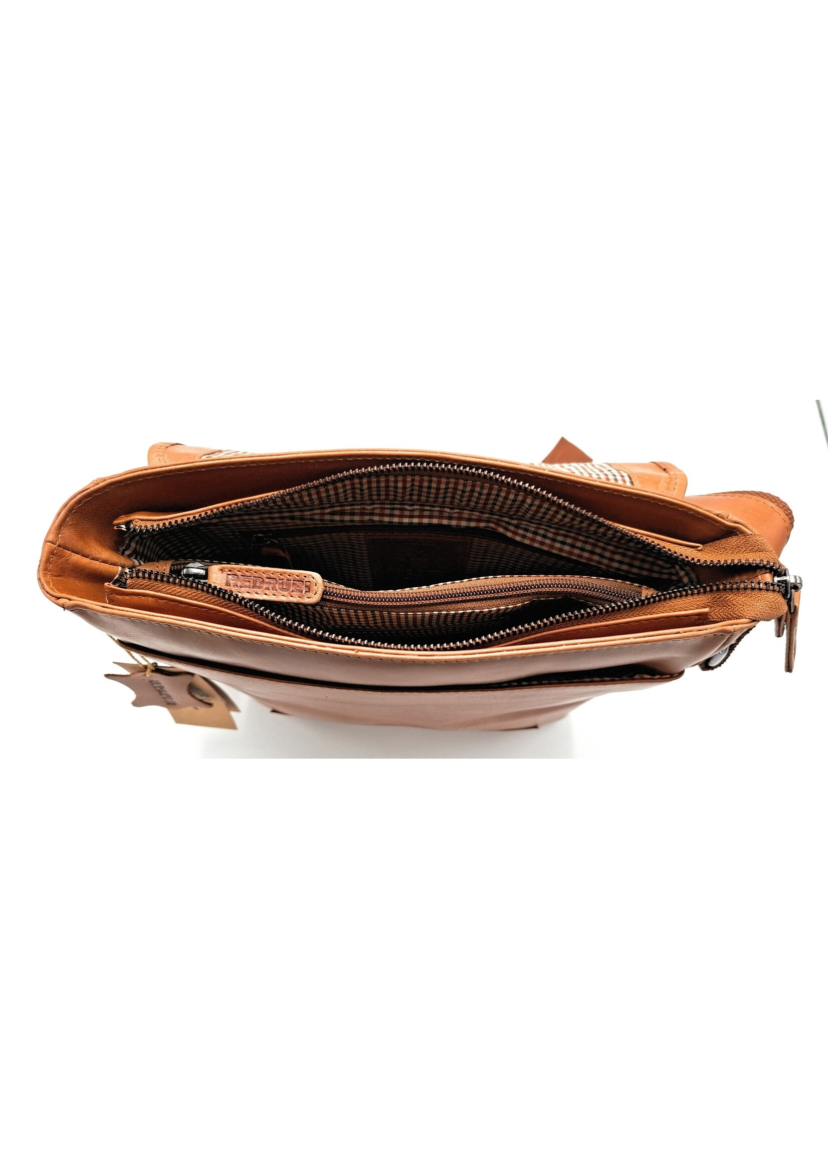 REDRUBI REDRUBI -UM/6/1185 -Met RFID protected  echt leren - schoudertas –crossbodytas- stevig - vintage leder- bruin /cognac