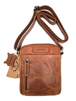 REDRUBI REDRUBI - UM/6/1161 - Met RFID protected - echt leren - schoudertas – crossbodytas- stevig - vintage leder- bruin /cognac