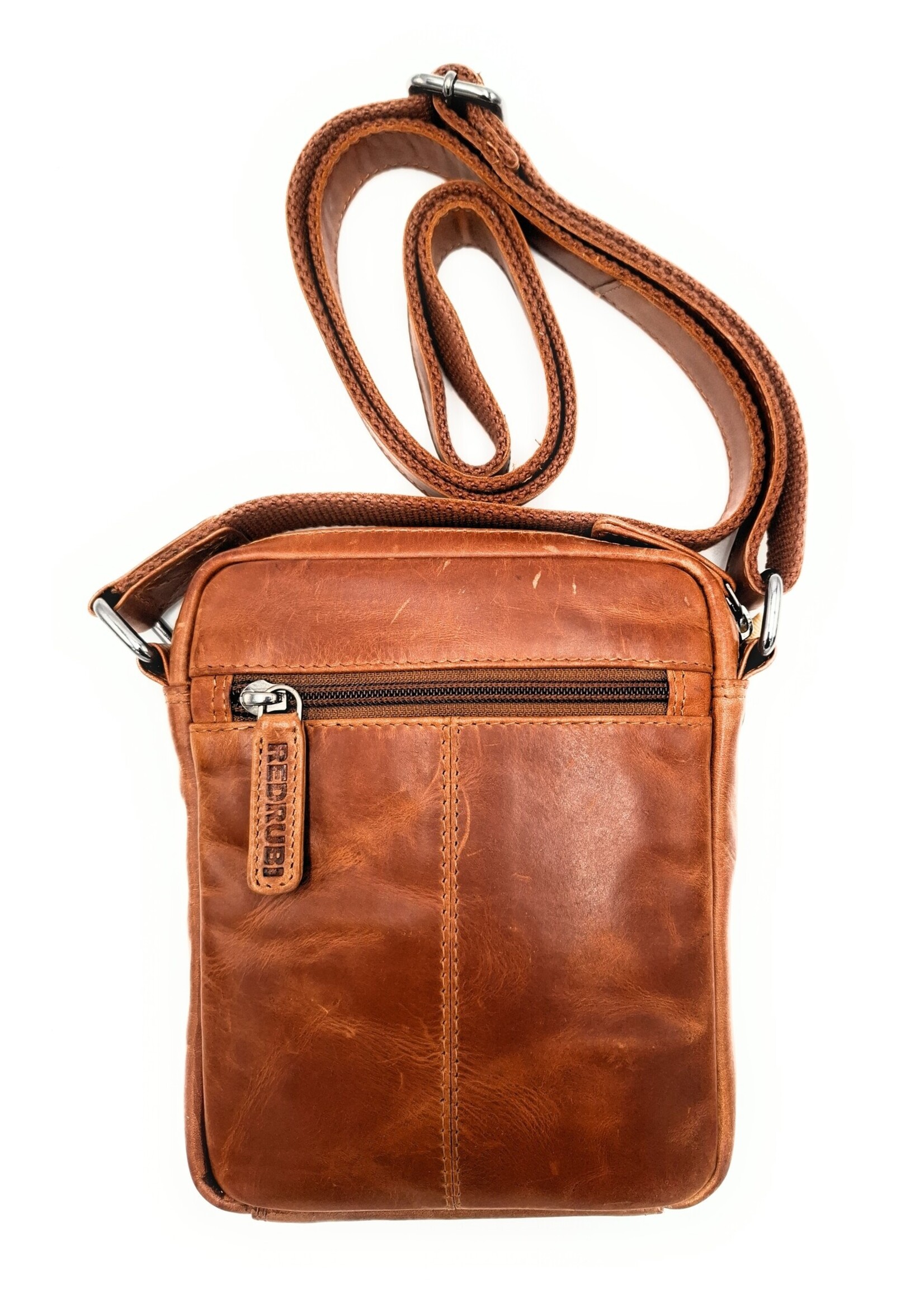 REDRUBI REDRUBI - UM/6/1161 - Met RFID protected - echt leren - schoudertas – crossbodytas- stevig - vintage leder- bruin /cognac