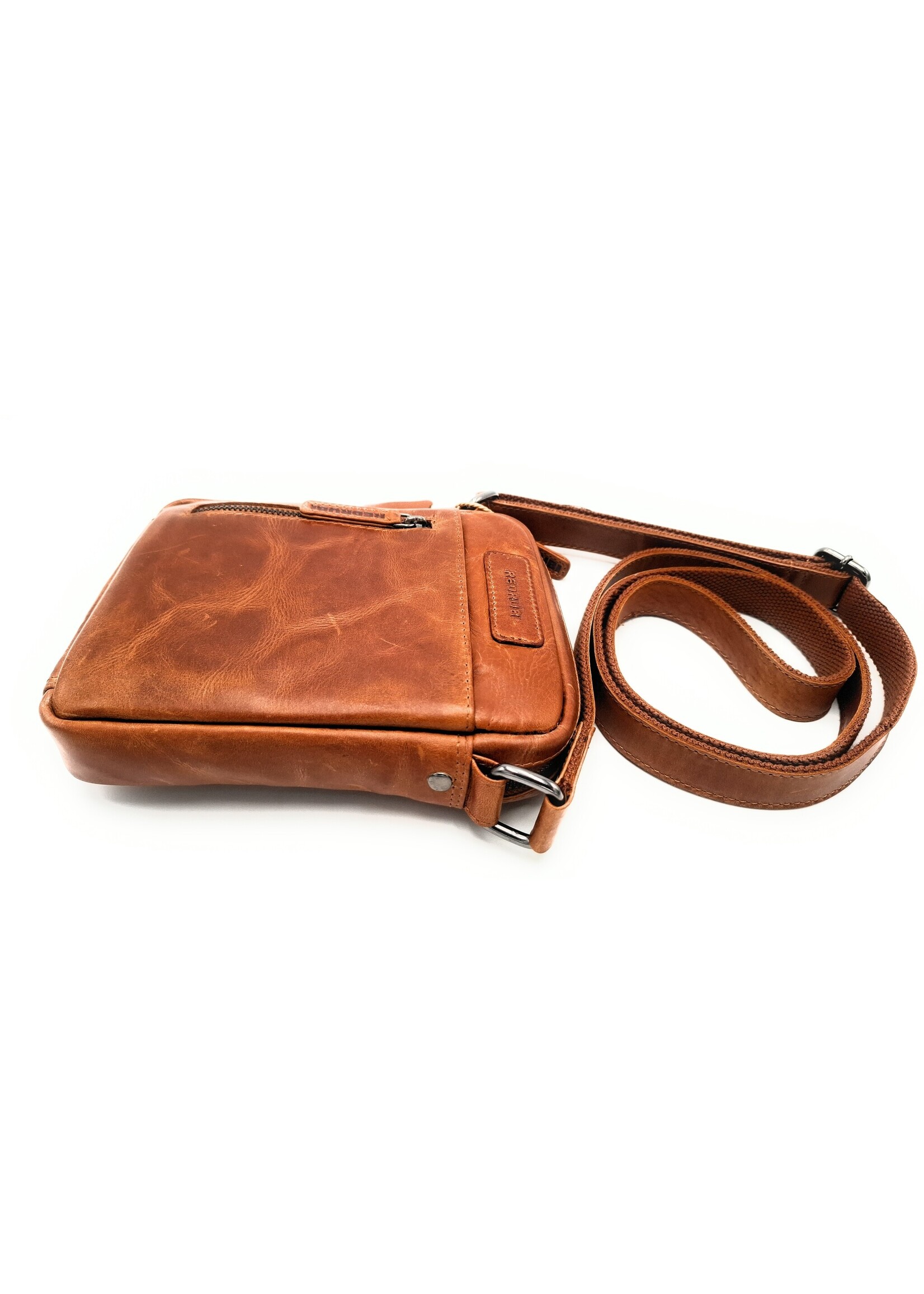 REDRUBI REDRUBI - UM/6/1161 - Met RFID protected - echt leren - schoudertas – crossbodytas- stevig - vintage leder- bruin /cognac