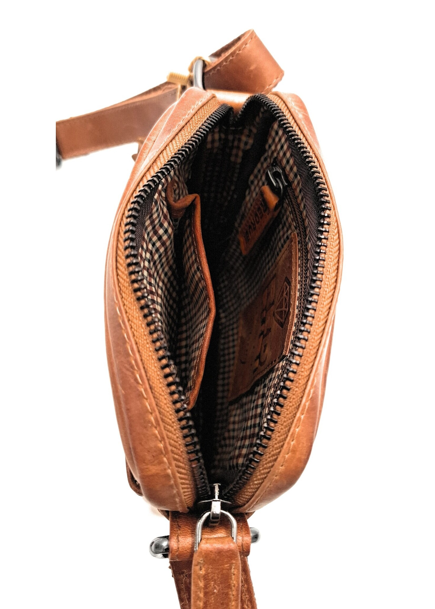 REDRUBI REDRUBI - UM/6/1161 - Met RFID protected - echt leren - schoudertas – crossbodytas- stevig - vintage leder- bruin /cognac