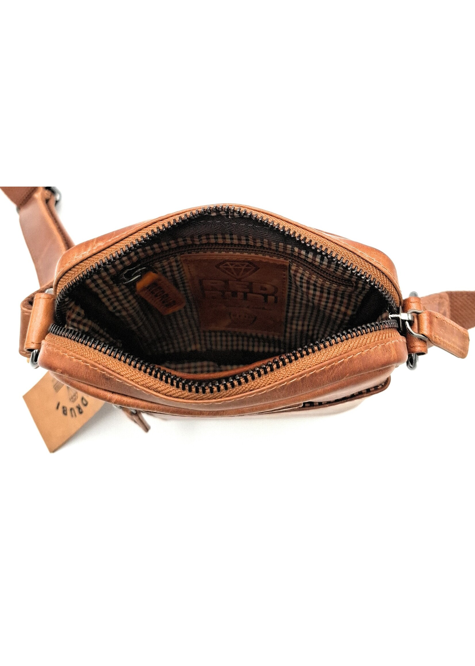 REDRUBI REDRUBI - UM/6/1161 - Met RFID protected - echt leren - schoudertas – crossbodytas- stevig - vintage leder- bruin /cognac