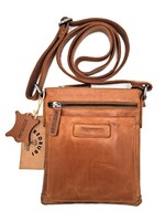REDRUBI REDRUBI - UM/6/1188- Met RFID protected - echt leren - schoudertas – crossbodytas- stevig - vintage leder- bruin /cognac