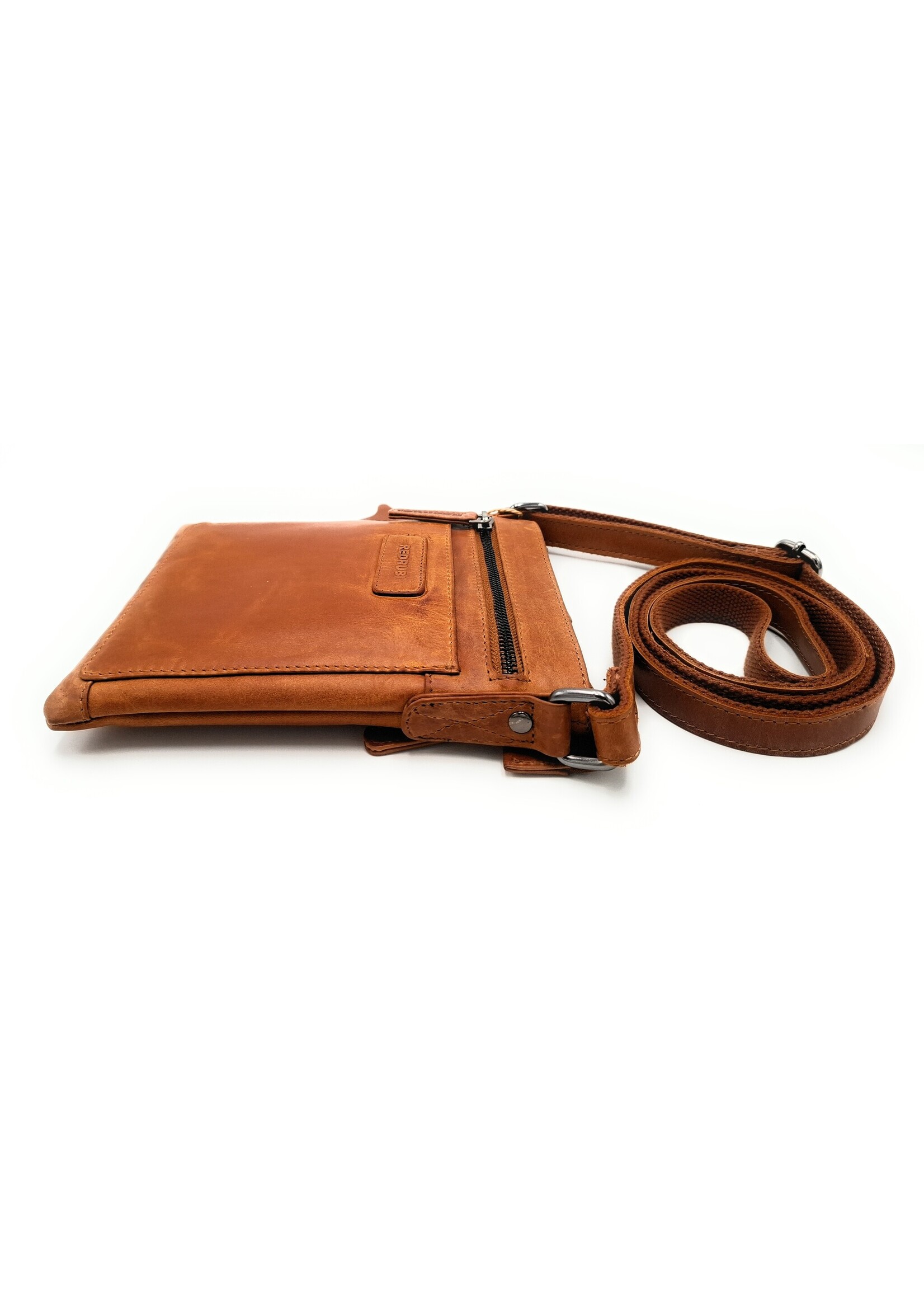 REDRUBI REDRUBI - UM/6/1188 - Met RFID protected -echt leren - schoudertas – crossbodytas- stevig - vintage leder- bruin /cognac