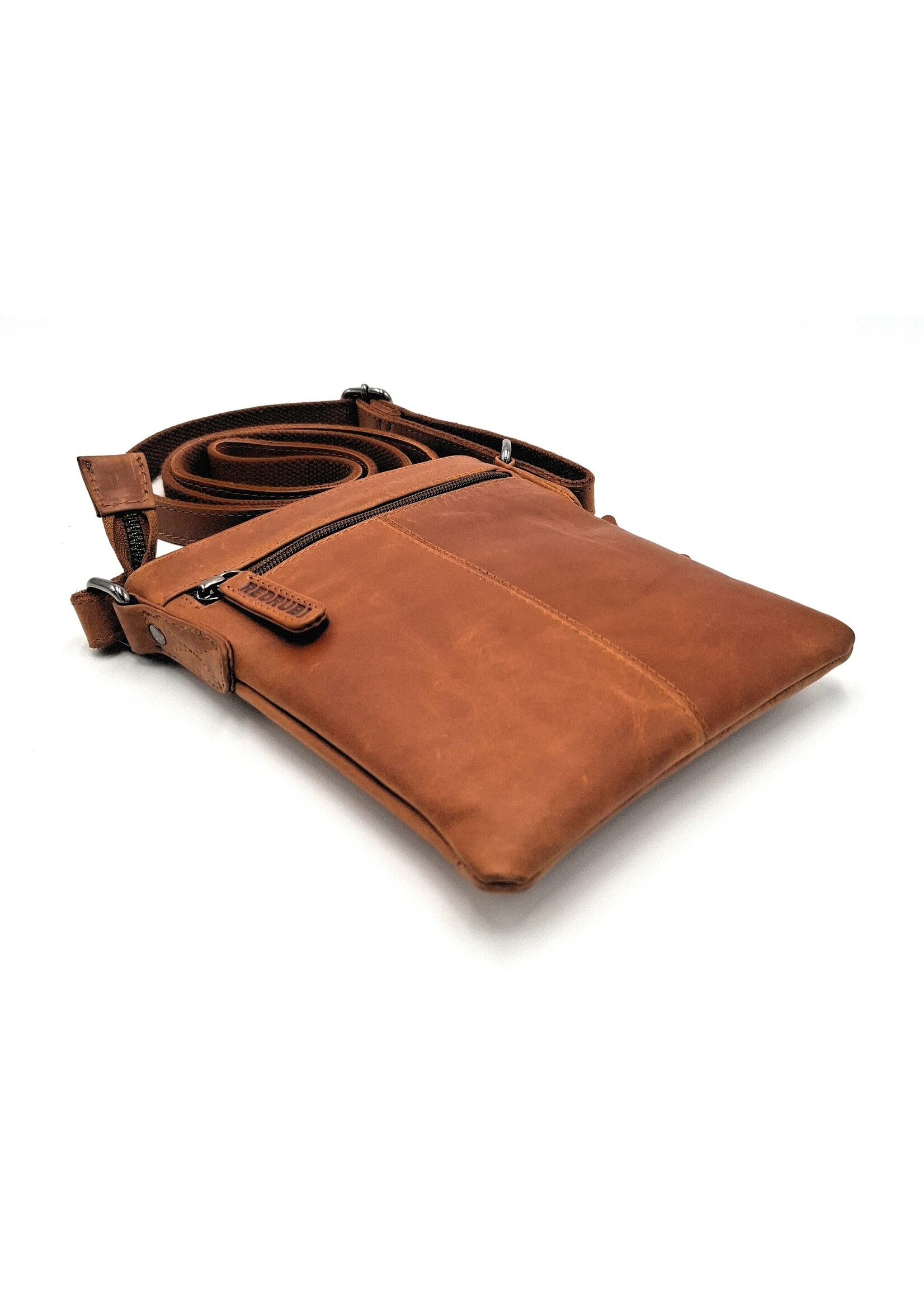 REDRUBI REDRUBI - UM/6/1188 - RFID geschützt - Echtleder - Umhängetasche - Crossbody Bag - Robust - Vintage Leder - Braun / Cognac