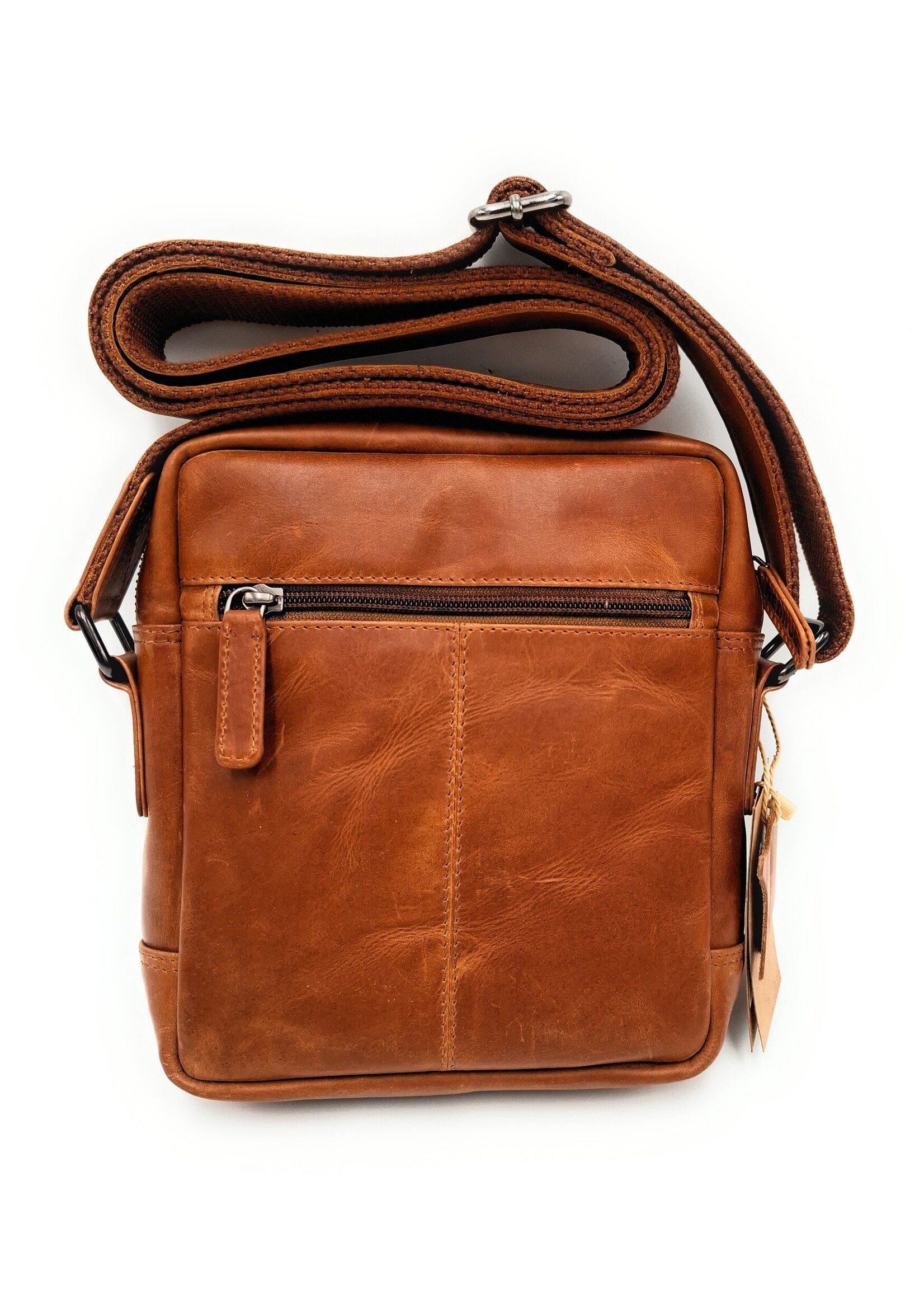 REDRUBI REDRUBI – UM /6/ 1186 - Met RFID protected  echt leren - schoudertas – crossbodytas- stevig - vintage leder- bruin /cognac
