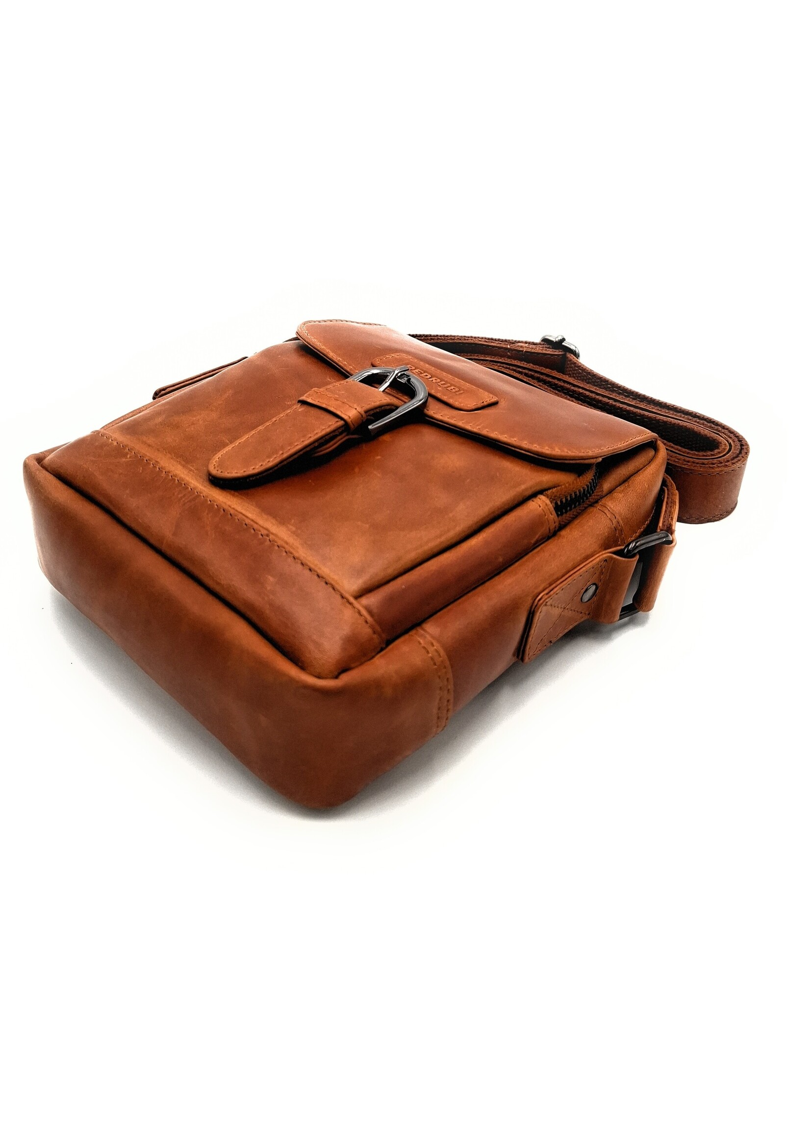REDRUBI REDRUBI – UM /6/ 1186 - Met RFID protected  echt leren - schoudertas – crossbodytas- stevig - vintage leder- bruin /cognac