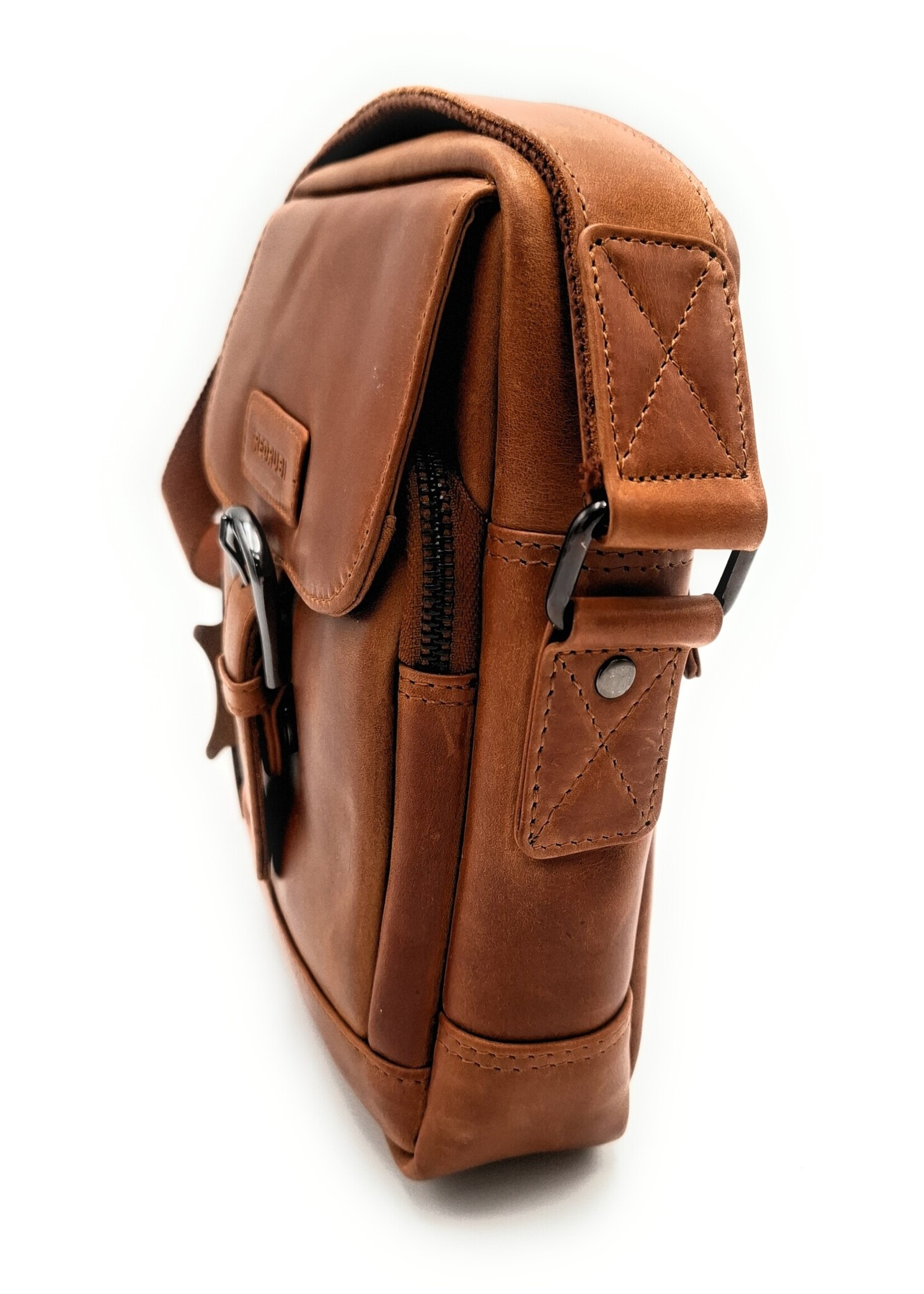 REDRUBI REDRUBI – UM /6/ 1186 - Met RFID protected  echt leren - schoudertas – crossbodytas- stevig - vintage leder- bruin /cognac