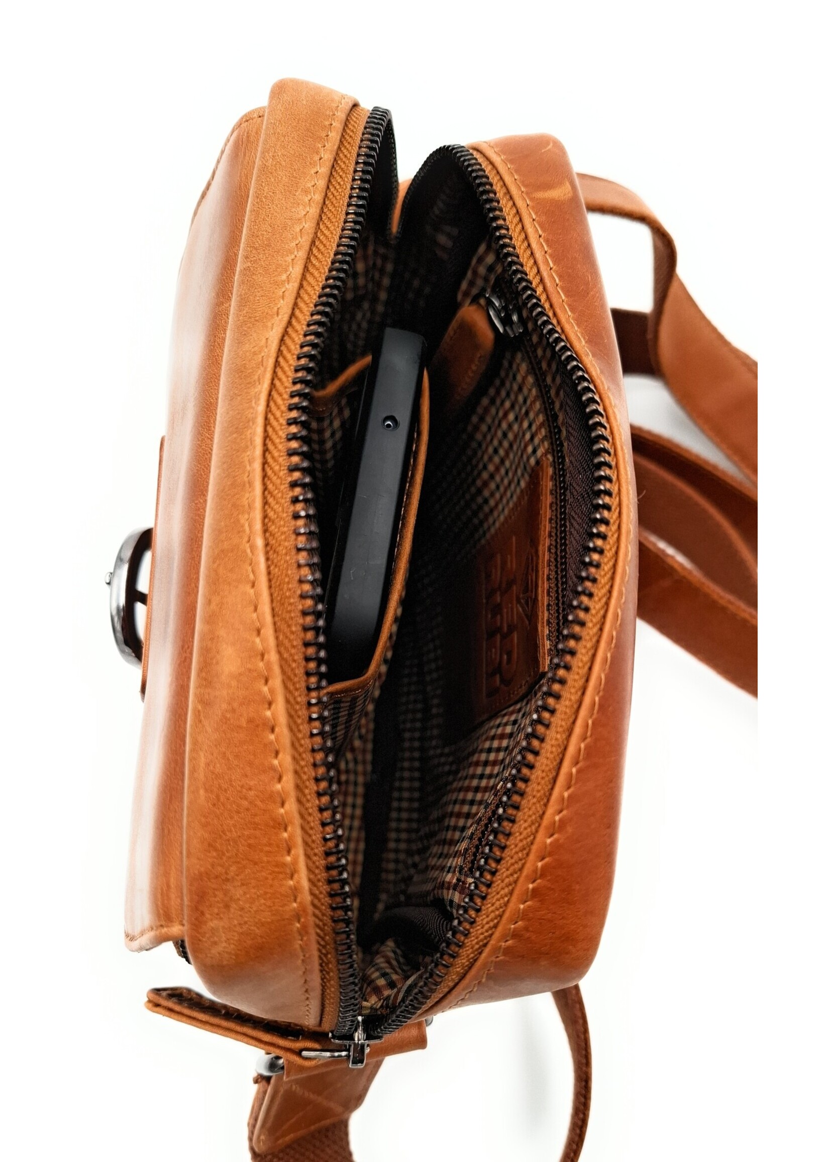 REDRUBI REDRUBI – UM /6/ 1186 - Met RFID protected  echt leren - schoudertas – crossbodytas- stevig - vintage leder- bruin /cognac