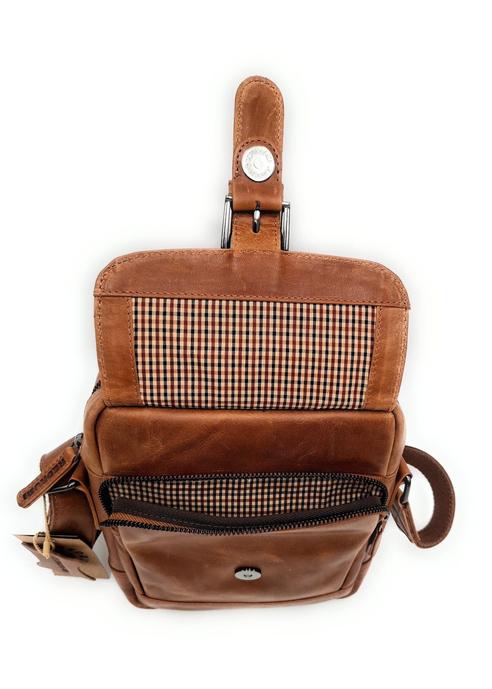 REDRUBI REDRUBI – UM /6/ 1186 - Met RFID protected  echt leren - schoudertas – crossbodytas- stevig - vintage leder- bruin /cognac