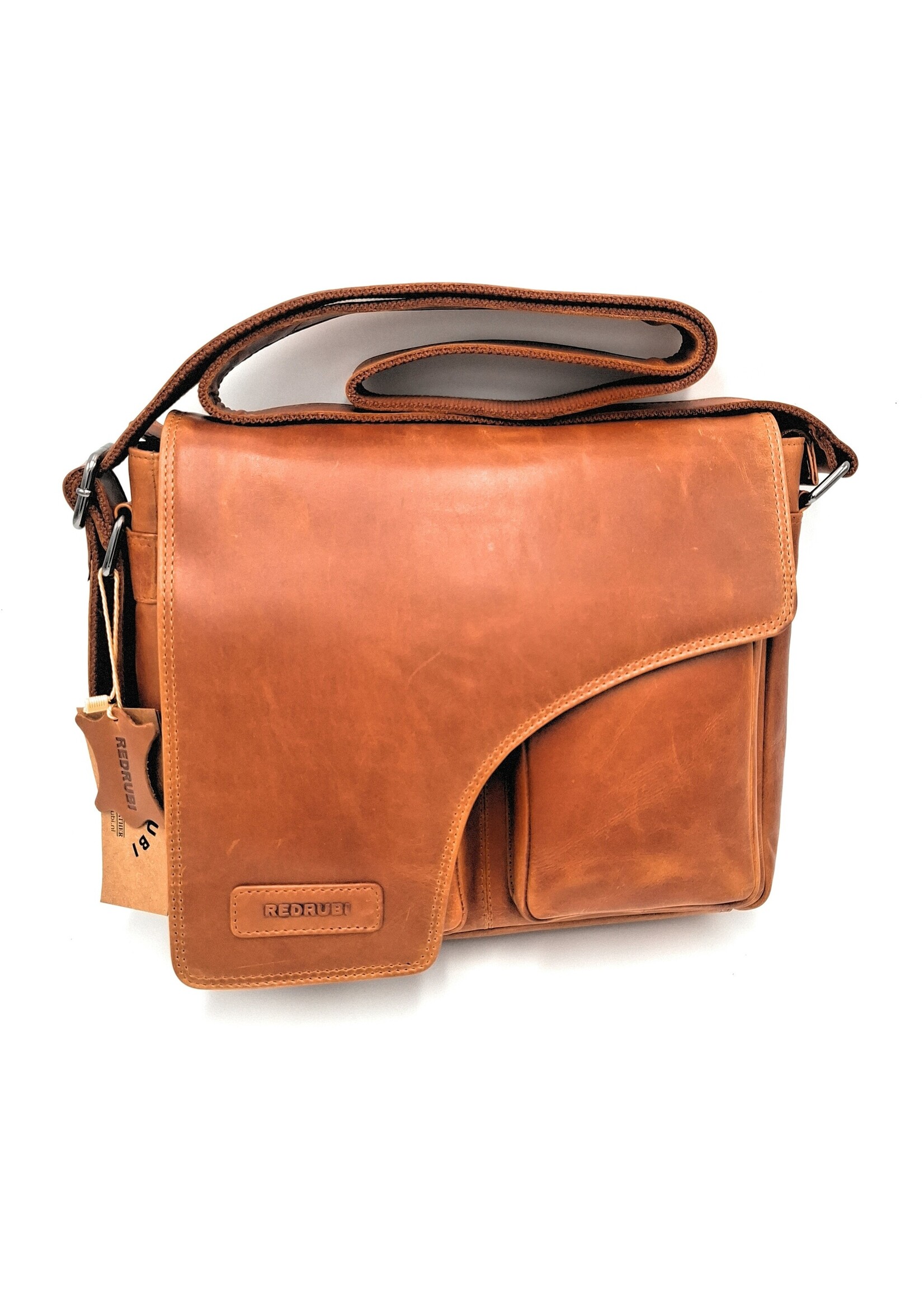 REDRUBI REDRUBI – UM /6/ 1189 - Met RFID protected  echt lederen - schoudertas –crossbodytas- stevig - chique - uitstraling - vintage leder- bruin /cognac
