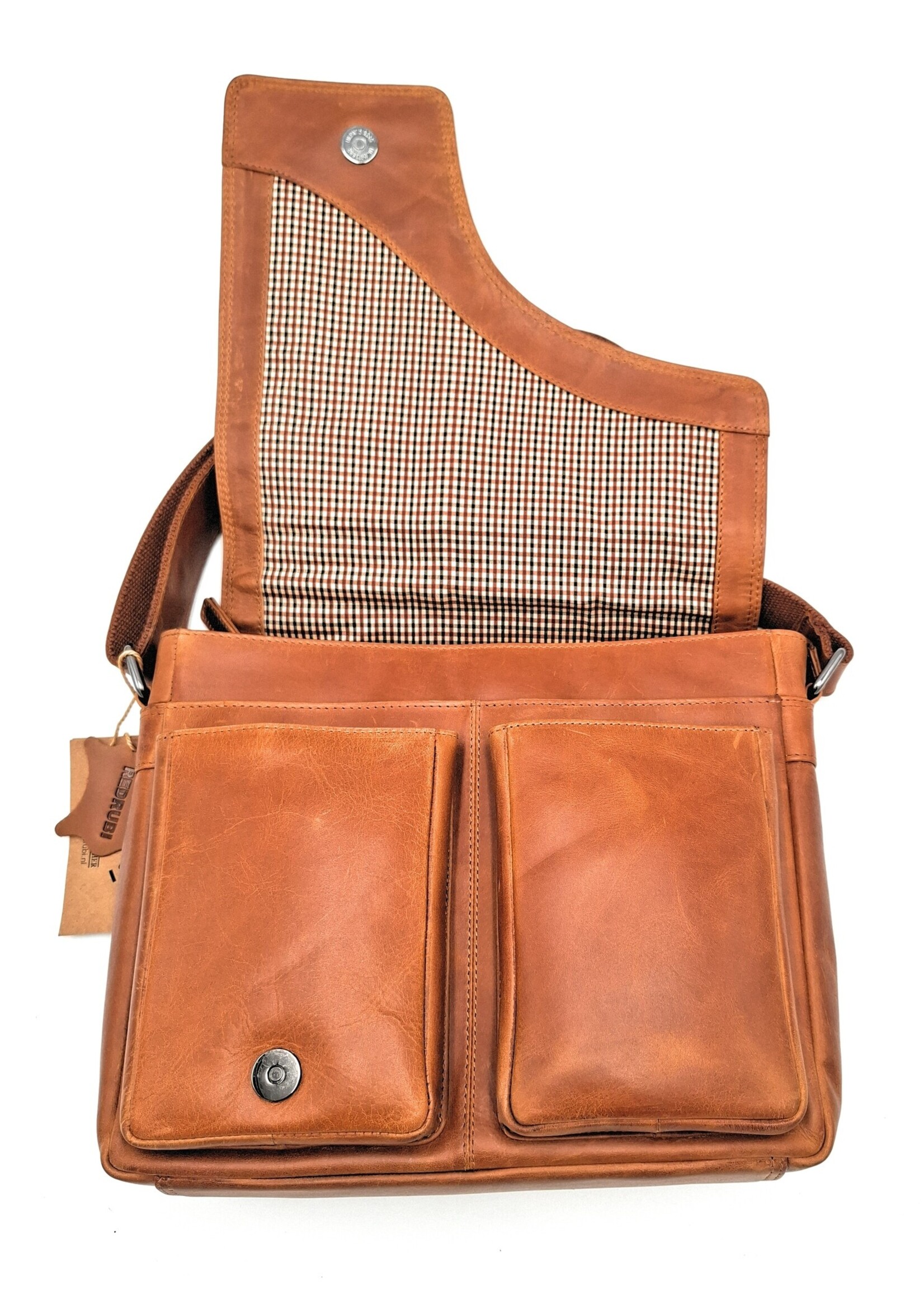REDRUBI REDRUBI – UM /6/ 1189 - Met RFID protected  echt lederen - schoudertas –crossbodytas- stevig - chique - uitstraling - vintage leder- bruin /cognac