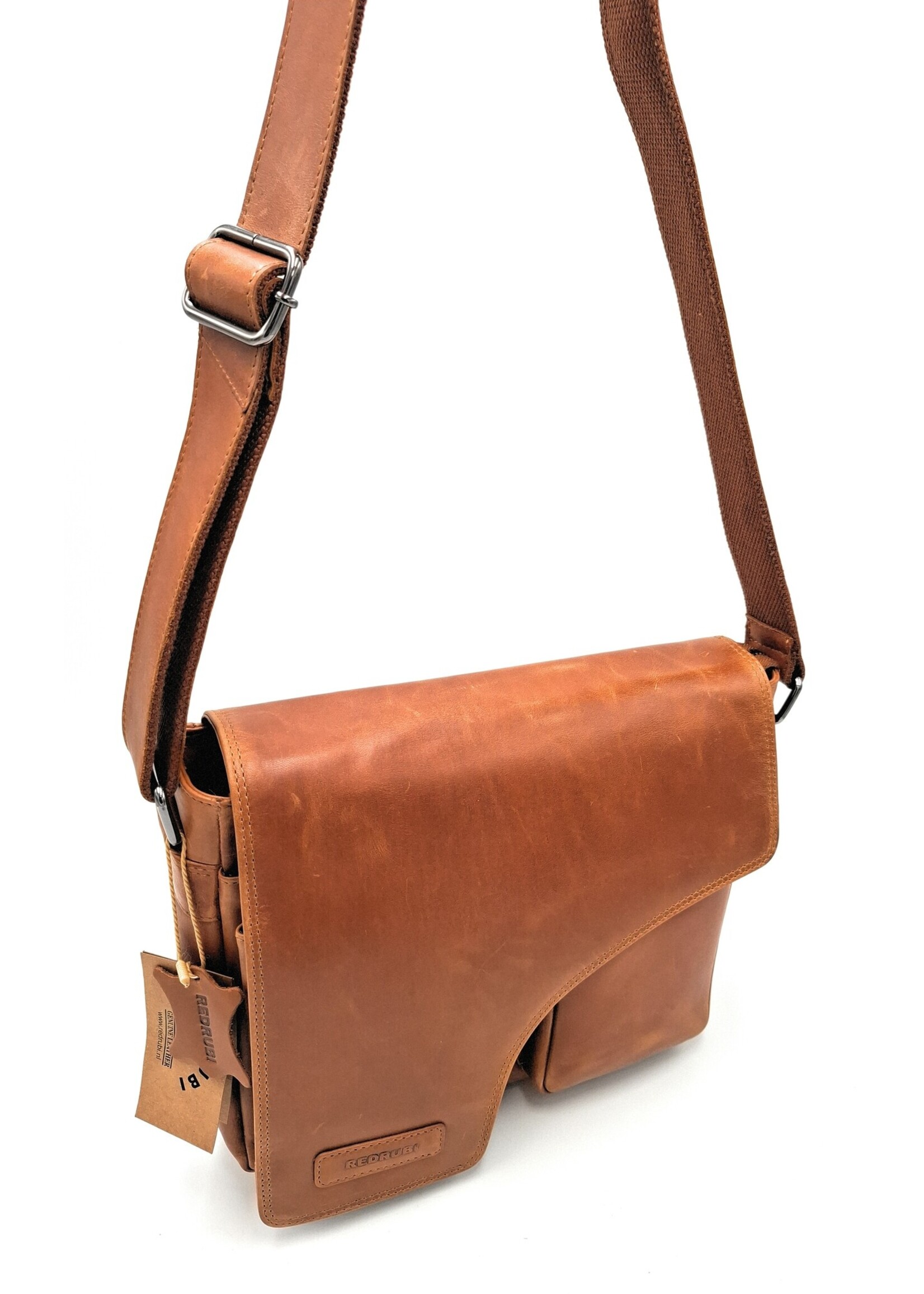 REDRUBI REDRUBI – UM /6/ 1189 - Met RFID protected  echt lederen - schoudertas –crossbodytas- stevig - chique - uitstraling - vintage leder- bruin /cognac